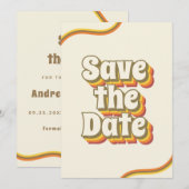 Groovy Retro Typografie & Regenboogstripes 60-70-j Save The Date (Voorkant / Achterkant)