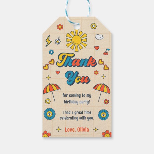 Groovy Retro Verjaardagsfeestje Bedankt Cadeau Lab Cadeaulabel (Achterkant)