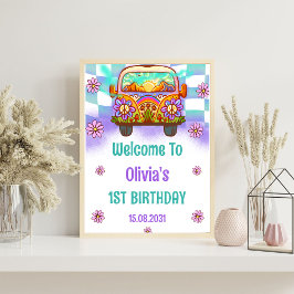 Groovy Retro Verjaardagsfeestje Welkomstbord Poster