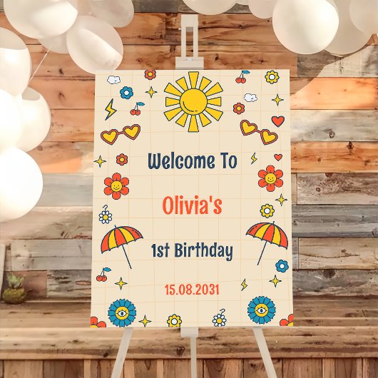 Groovy Retro Verjaardagsfeestje Welkomstbord Poster