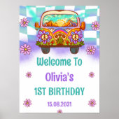 Groovy Retro Verjaardagsfeestje Welkomstbord Poster (Voorkant)