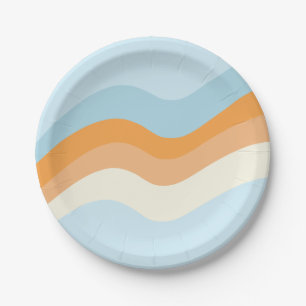 Groovy Retro Vibes Blauwe Oranje Papieren Borden Bordje