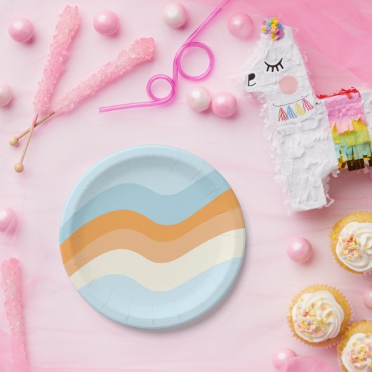 Groovy Retro Vibes Blue Oranje Paper Borden Papieren Bordje (Feest)