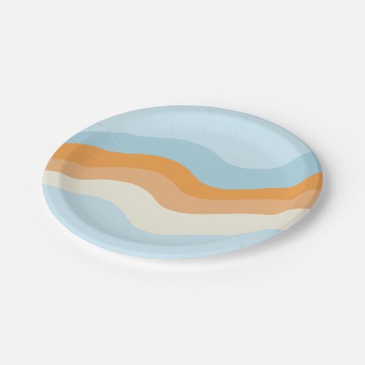 Groovy Retro Vibes Blue Oranje Paper Borden Papieren Bordje (Gekanteld)