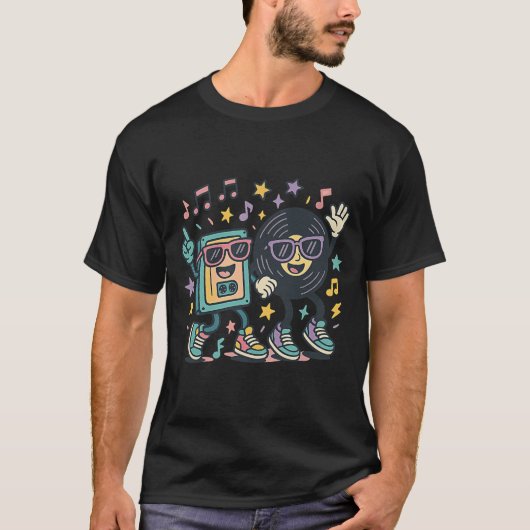 Groovy Retro Vibes Dancing Cassette Vinyl Duo T-shirt (Voorkant)