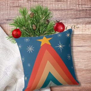 Groovy Retro Vintage Blauwe Kerstboom Ster Kussen