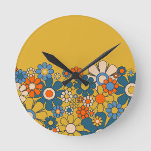 Groovy Retro Vintage Bloemenaesthetiek Ronde Klok