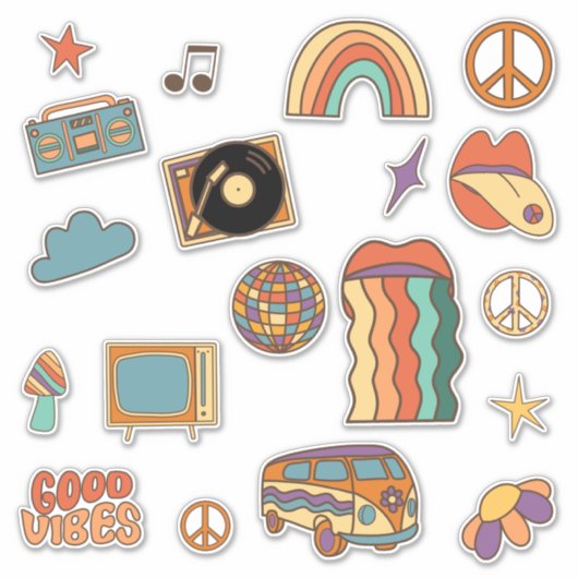 Groovy Retro Vinyl 70s 80s Sticker (Voorkant)