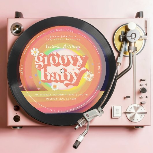Groovy Retro Vinyl Record Baby shower Kaart