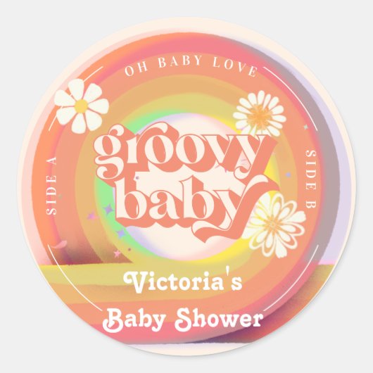 Groovy Retro Vinyl Record Baby shower Ronde Sticker (Voorkant)