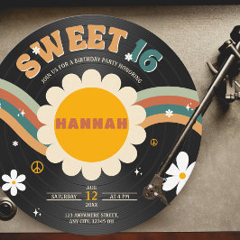 Groovy Retro Vinyl Record Meisje's Sweet 16 Verjaa Kaart