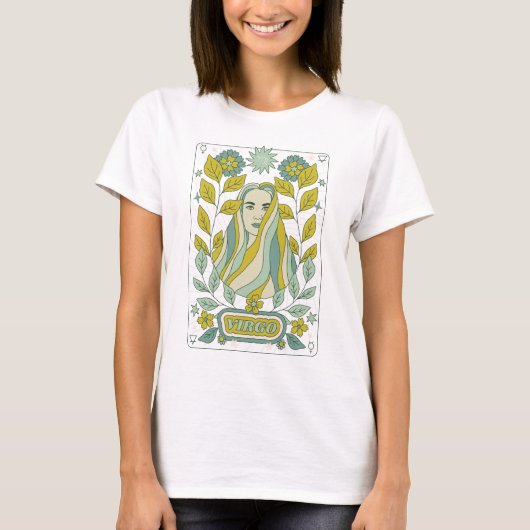 Groovy Retro Virgo Horoscope Astrology Green T-shirt (Voorkant)