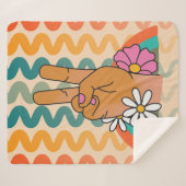 Groovy Retro Vredesteken Bloem Regenboog Sherpa Deken (Voorkant (horizontaal))