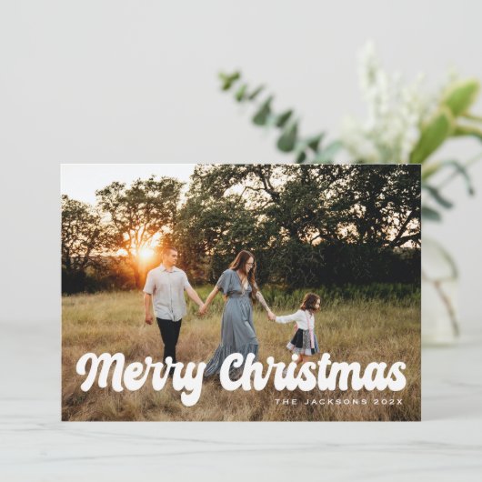 Groovy Retro Vrolijk kerstontwerp Feestdagenkaart (Staand voorkant)