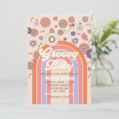 Groovy retro watercolor baby shower uitnodiging (Staand voorkant)