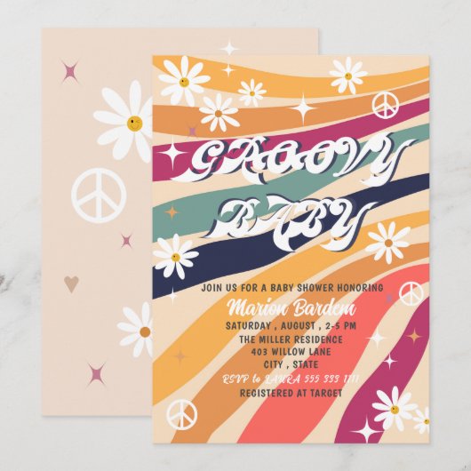 Groovy retro waterverf baby shower uitnodiging (Voorkant / Achterkant)