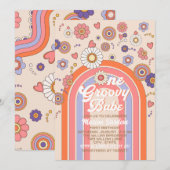 Groovy retro waterverf één baby viert feest  kaart (Voorkant / Achterkant)