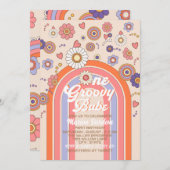 Groovy retro waterverf één baby viert kaart (Voorkant / Achterkant)
