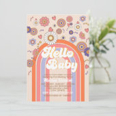 Groovy retro waterverf hallo baby shower kaart (Staand voorkant)