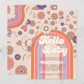 Groovy retro waterverf hallo baby shower kaart (Voorkant / Achterkant)