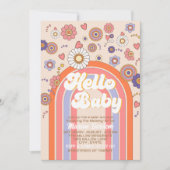 Groovy retro waterverf hello baby shower kaart (Voorkant)