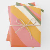 Groovy Retro Wave Lines in Green Yellow en Roze Inpakpapier Vel (In situ)