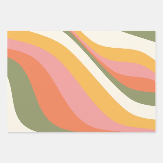 Groovy Retro Wave Lines in Green Yellow en Roze Inpakpapier Vel (Voorkant)