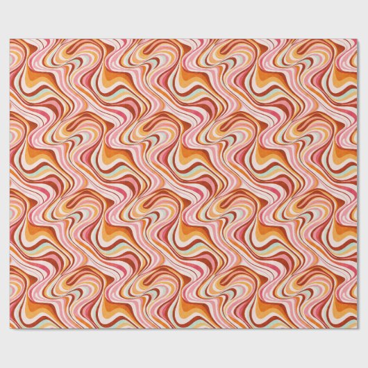 Groovy Retro Waves - Warme psychedelische wervelin Cadeaupapier (Vlak)
