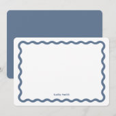 Groovy Retro Wavy Blue Gepersonaliseerd briefpapie Notitiekaartje (Voorkant / Achterkant)