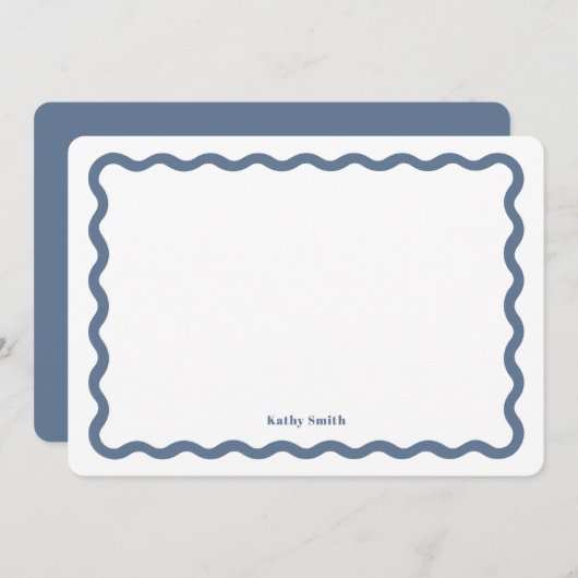 Groovy Retro Wavy Blue Gepersonaliseerd briefpapie Notitiekaartje (Voorkant / Achterkant)