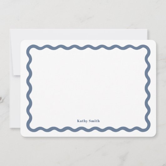 Groovy Retro Wavy Blue Gepersonaliseerd briefpapie Notitiekaartje (Voorkant)