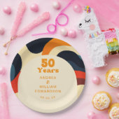 Groovy Retro Wavy Boho 50ste bruiloft Jubileum Papieren Bordje (Feest)