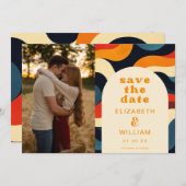 Groovy Retro Wavy Boho Trouwfoto Save The Date (Voorkant / Achterkant)