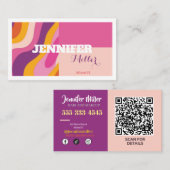 Groovy Retro Wavy Lines Social Media QR-code Visitekaartje (Voorkant / Achterkant)