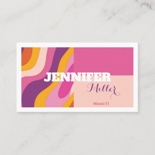 Groovy Retro Wavy Lines Social Media QR-code Visitekaartje (Voorkant)