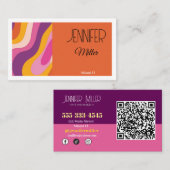 Groovy Retro Wavy Lines Social Media QR-code Visitekaartje (Voorkant / Achterkant)