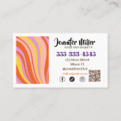 Groovy Retro Wavy Lines Social Media QR-code Visitekaartje (Achterkant)