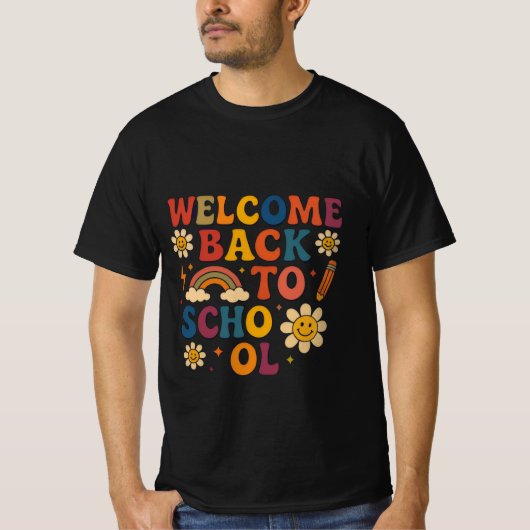 Groovy Retro "Welkom terug naar school" Ontwerp T-shirt (Voorkant)