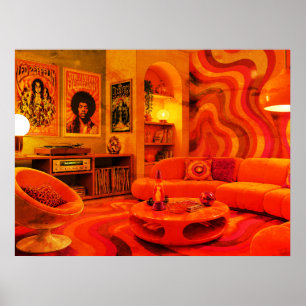 Groovy Retro Wonen 1970 Stijl Koele Kleuren Muur Poster