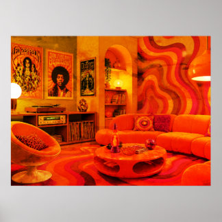 Groovy Retro Wonen 1970 Stijl Koele Kleuren Muur Poster