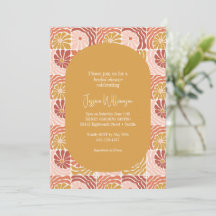 Groovy Retro Yellow Pink Red Botanical Shower