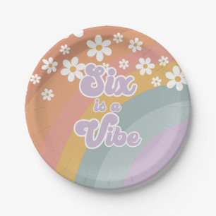 Groovy Retro zes is een Vibe Regenboog Papieren Bo Bordje