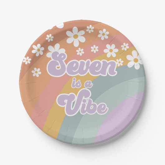 Groovy Retro zeven is een Vibe Regenboog Papieren Bordje (Voorkant)