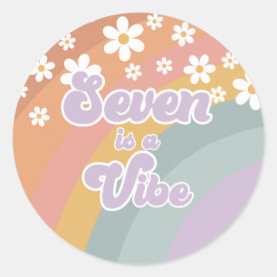 Groovy Retro zeven is een Vibe Regenboog Ronde Sticker