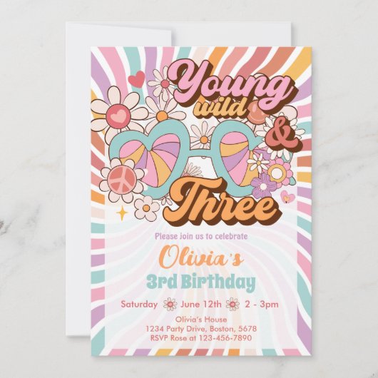 Groovy Retro Zomer 3e Verjaardag Uitnodiging (Voorkant)