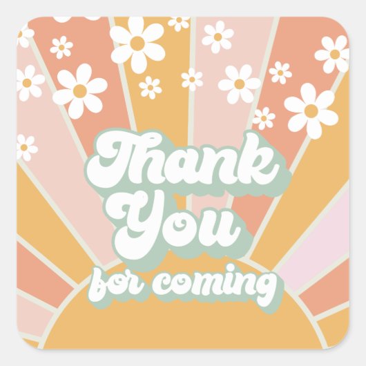 Groovy Retro Zonneschijn Bedankt Vierkante Sticker (Voorkant)