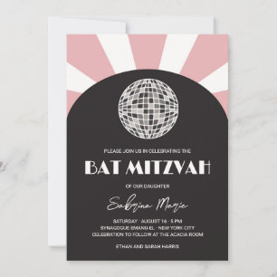 Groovy retro zwarte roze discobal Bat Mitswa Kaart