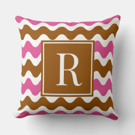 Groovy Ric Rac Streep Horizontaal Bruin & Heet Roz Kussen