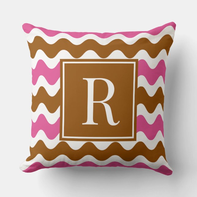 Groovy Ric Rac Streep Horizontaal Bruin & Heet Roz Kussen (Voorkant)