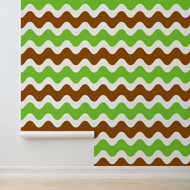 Groovy Ric Rac Streep - Horizontaal Bruin & Lime  Behang (Applicatie)